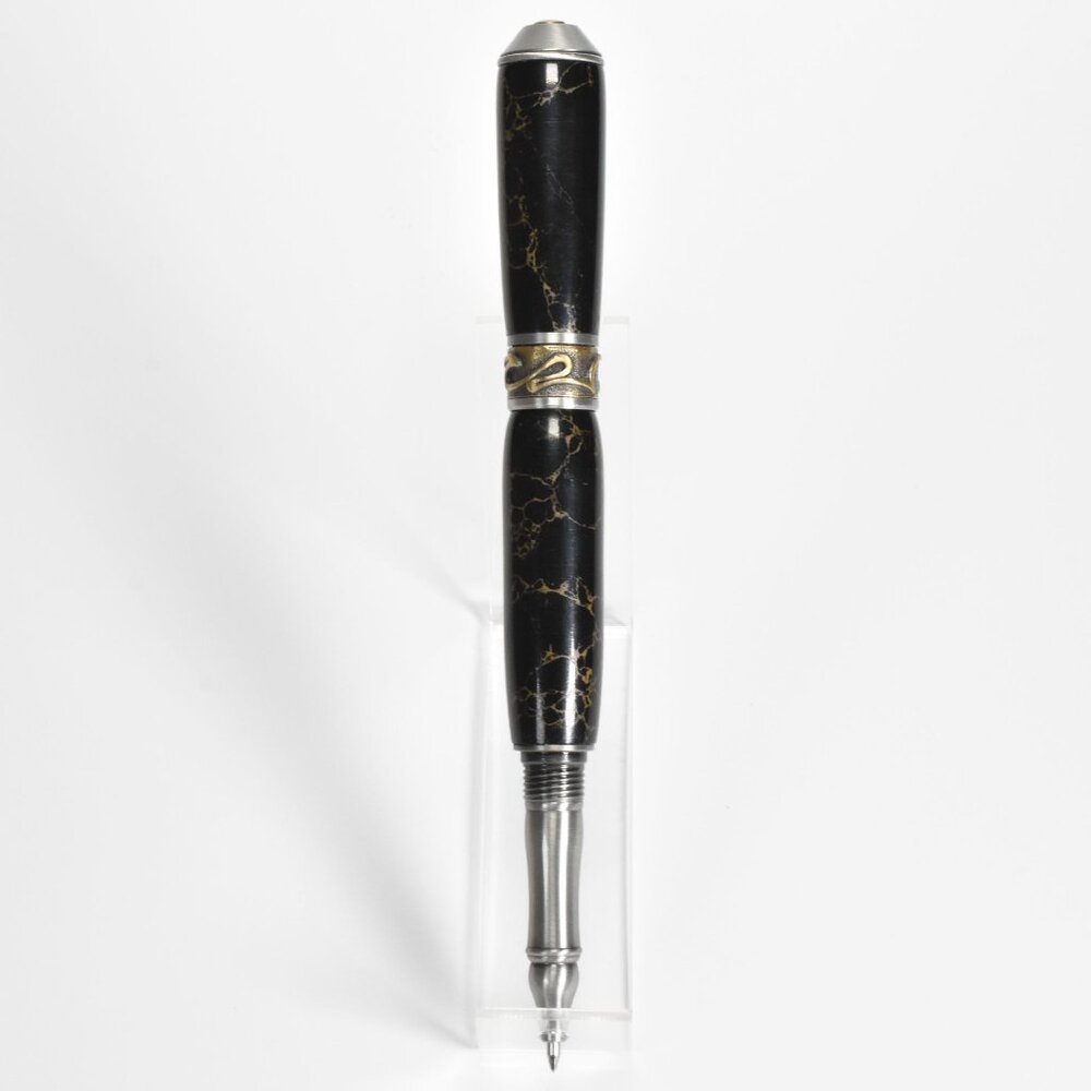 Broadwell Nouveau Sceptre Antique Pewter & Trustone Rollerball Pen w/ Box & Bag - Picture 4 of 8